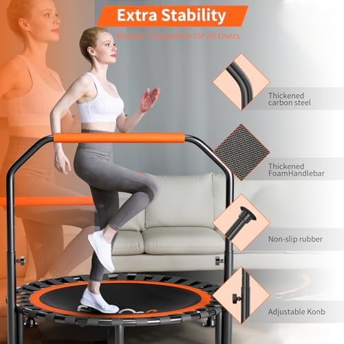 48" Foldable Mini Trampoline for Adults and Kids | Durable Bungee Band | 330lbs Load Capacity | Portable Exercise Reboun