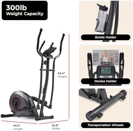 Sunny Health & Fitness Smart Upright Elliptical w/Pulse Sensor for Home Exercise, Indoor Full-Body Cross-Training Machin