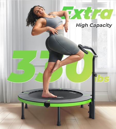 BCAN 40"/48" Foldable Mini Trampoline for Adults Indoor Workout | BCAN U/T Adjustable Foam Handle Rebounder Trampoline