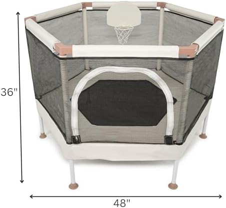 Aesthetic Kids Trampoline with Safety Net & Basketball Hoop, Ultra Safe No-Gap Design, Gifts for Boys & Girls Indoor and