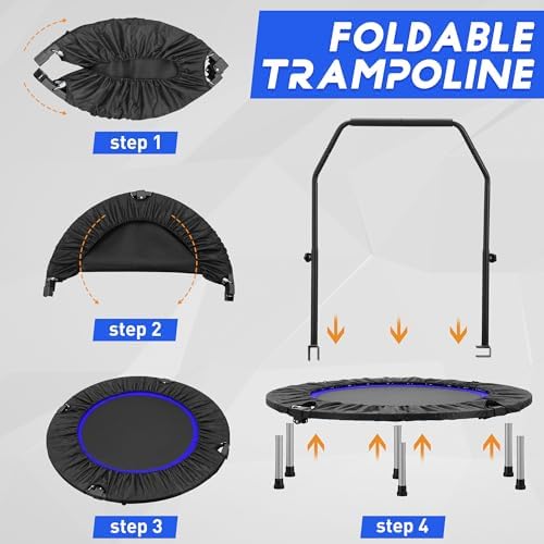 HYD-Parts 48" Mini Trampoline for Adults and Kids | Adjustable Bar | Indoor Fitness Trampoline | Max Load 440lbs HYD-Par