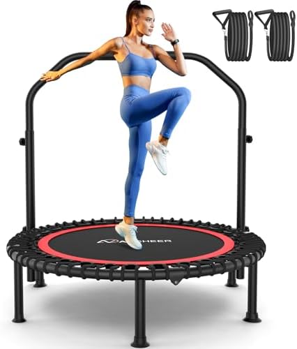 Ancheer Bungee Rebounder Trampoline, Foldable Fitness Trampoline with Resistance Ropes, 450-550LBS Capacity, Safe for Ho