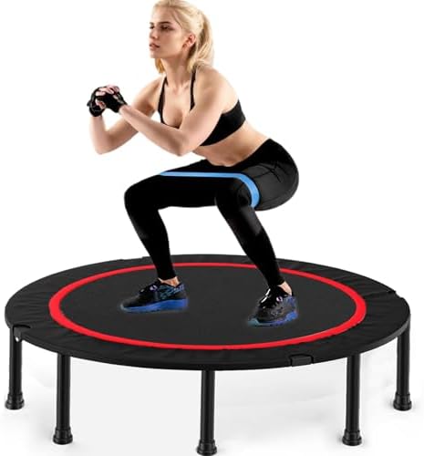 40"/48" Fitness Rebounder Trampoline with 4-Level Adjustable Foam Handle for Kids & Adults | Quiet and Stable 40"/48" E