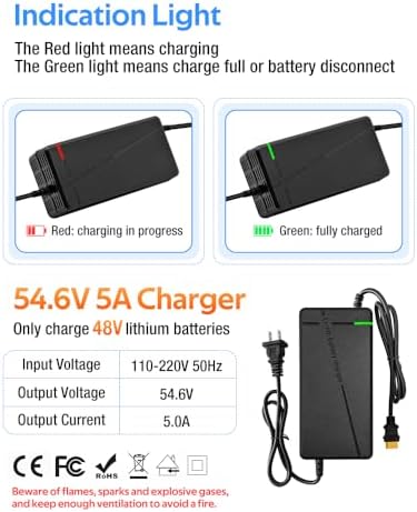 Super Fast Charger for 48V Lithium Battery No Adapter Needed | 5|6V 3A/5A Charger for 48V Lithium Battery with Cooling