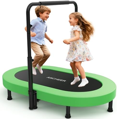 ANCHEER Mini Trampoline for Kids & Toddlers - Indoor/Outdoor Rebounder with Adjustable Handle ANCHEER 56'' Safe Oval Fit
