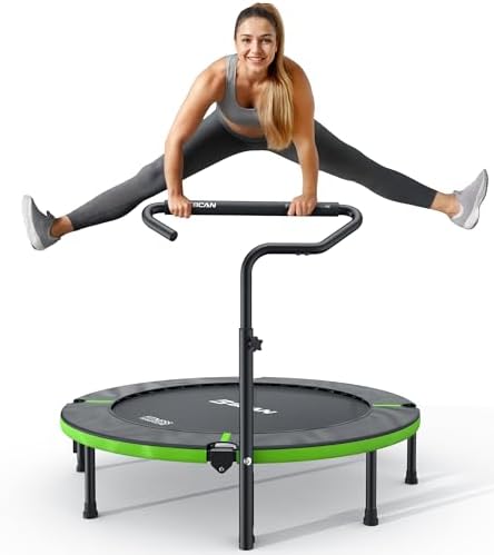 BCAN 40"/48" Foldable Mini Trampoline for Adults Indoor Workout | BCAN U/T Adjustable Foam Handle Rebounder Trampoline