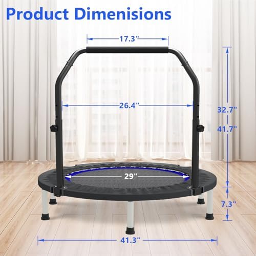 HYD-Parts 48" Mini Trampoline for Adults and Kids | Adjustable Bar | Indoor Fitness Trampoline | Max Load 440lbs HYD-Par