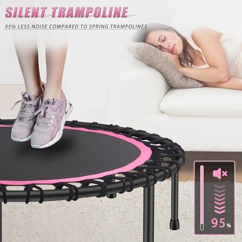 NEWAN Silent Mini Trampoline for Adults - 40" to 48" Diameter, Max Limit 330lbs, Silent Bungee Rebounder Jumping Cardio