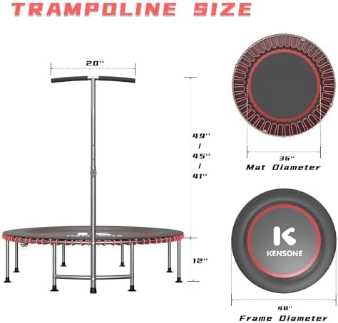Low-Impact Rebounder Trampoline for Adults with Bungee, 450/550LBS | Quiet Mini Exercise Trampoline with Adjustable U/T