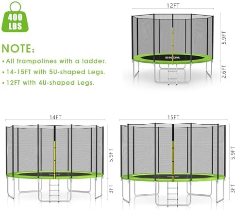SKOK Kids Outdoor Trampoline, 400LBS ASTM Approved Net Trampoline, Kid Friendly, Outdoor Play, Durable and Safe, 12ft Di