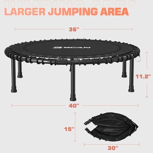 BCAN Durable 450LBS/550LBS Foldable Mini Trampoline for Adult Indoor/Outdoor Workout
