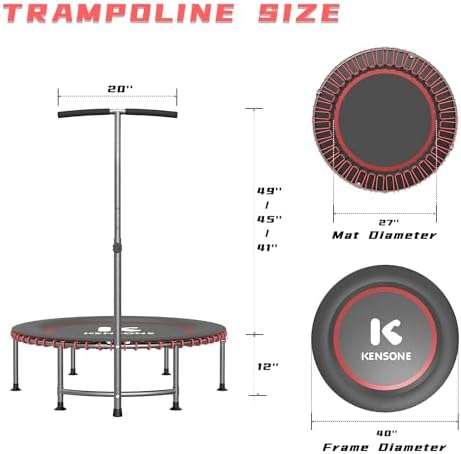 Low-Impact Rebounder Trampoline for Adults with Bungee, 450/550LBS | Quiet Mini Exercise Trampoline with Adjustable U/T