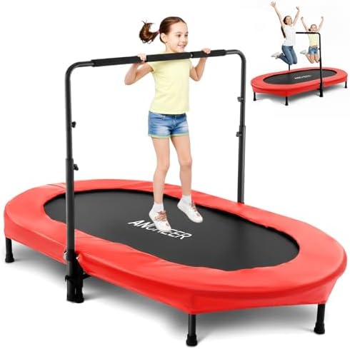 Kids Toddler Trampoline Indoor Outdoor Games 56" 220LBS Capacity Foldable Safety Handrail ASTM Certified