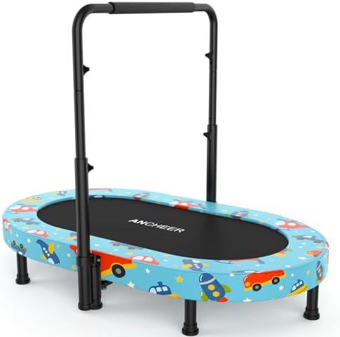 ANCHEER Mini Trampoline for Kids & Toddlers - Indoor/Outdoor Rebounder with Adjustable Handle, 56'' Safe Oval Fitness Tr