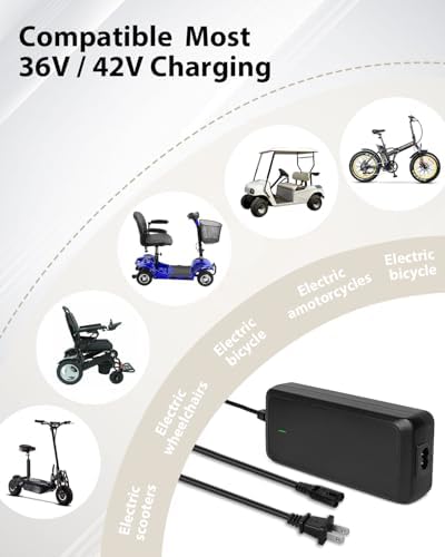 42V 2A Charger for Razor, Jetson, Voyage, Gotrax Ebike Battery | 42V 2A Efficient Fast Charging Charger for Electric Bi