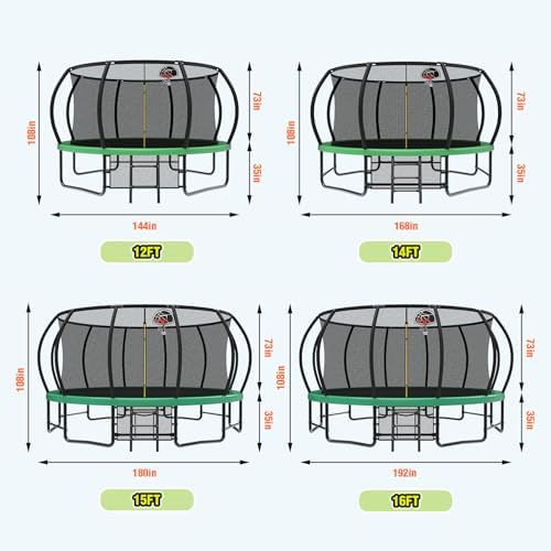 Lyromix 12 14 15 16FT Outdoor Trampolines for Kids and Adults | Lyromix Pumpkin Trampolin with Curved Poles for Kids an