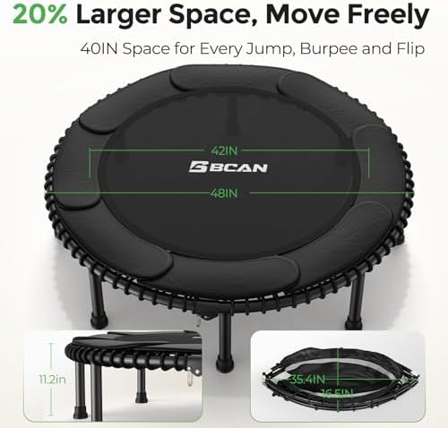 BCAN Durable 450LBS/550LBS Foldable Mini Trampoline for Adult Indoor/Outdoor Workout