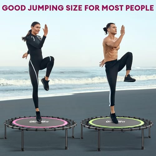 ONETWOFIT Silent Mini Trampoline for Adults | Indoor Exercise Fitness Trampoline | Max Load 330lbs | Rebounder Workout |