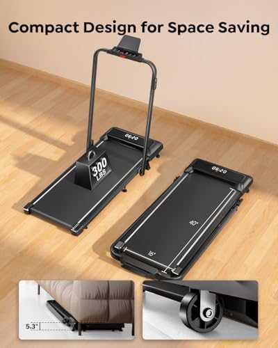 Portable Compact Under Desk Treadmill with App Remote Control and LED Display 2 in 1 Foldable Treadmill with Incline for