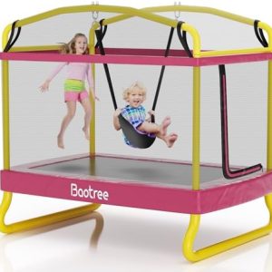 6.5FT Rectangle Trampoline for Kids: ASTM Approved Recreation with Swing & Safety Enclosure Net
