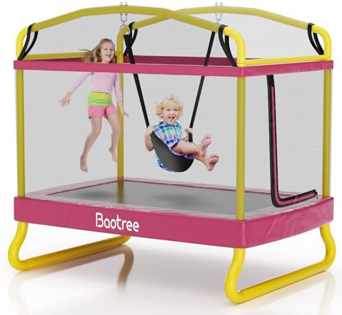 6.5FT Rectangle Trampoline for Kids: ASTM Approved Recreation with Swing & Safety Enclosure Net