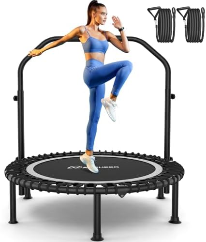 Ancheer Bungee Rebounder Trampoline, Foldable Fitness Trampoline with Resistance Ropes, 450-550LBS Capacity, Safe for Ho