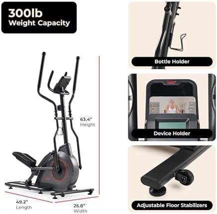 Sunny Health & Fitness Smart Upright Elliptical w/Pulse Sensor for Home Exercise, Indoor Full-Body Cross-Training Machin