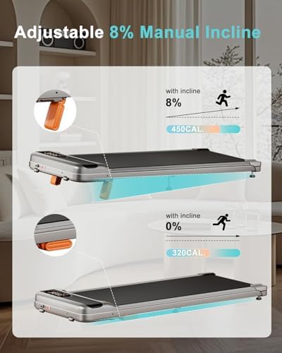 Home Office Walking Pad, Under Desk Treadmill with Incline, |5HP Portable Walking Treadmill, 265 Lbs Weight Capacity, Re