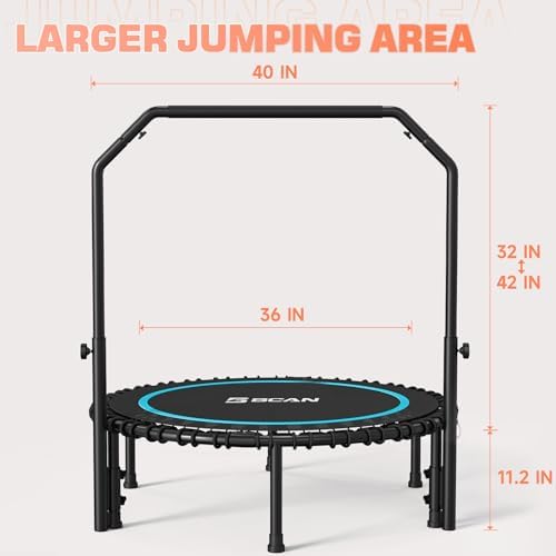 BCAN 40"/48" Mini Rebounder Trampoline for Adults with Bar: Whole-Body Workout & Relaxation at Home, Stable & Quiet, Adj