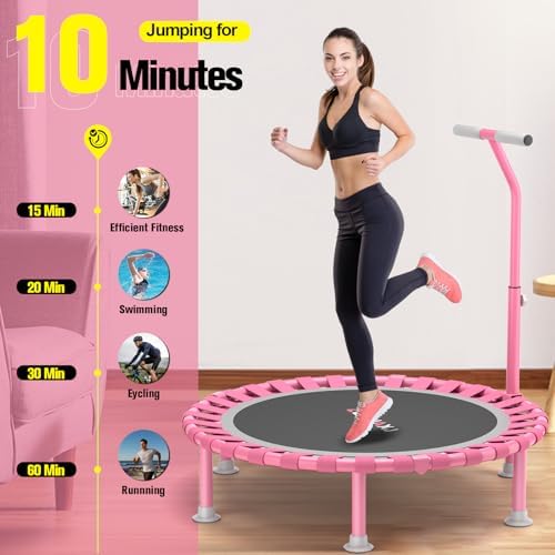 Global Recycled Standard Foldable Mini Trampoline for Adults & Kids 40" 450lbs Capacity T-Shaped Adjustable Bar Indoor F