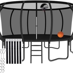 Tranpoline 1500LBS for Kids and Adults with Enclosure Net and Basketball Hoop
