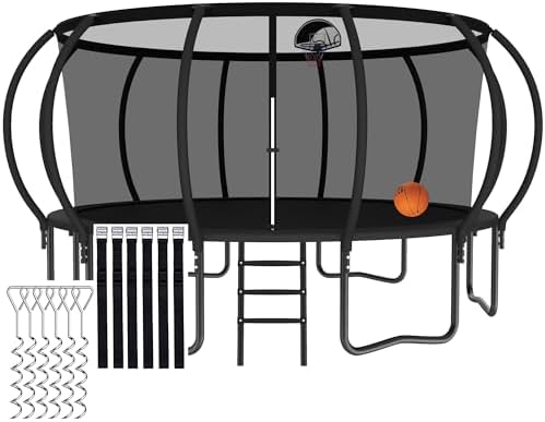 Tranpoline 1500LBS for Kids and Adults with Enclosure Net and Basketball Hoop