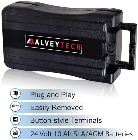 AlveyTech 24 Volt 10 Ah Rack Mount Battery Pack for Currie eZip and IZIP Bikes - Replacement with Button-Style Terminals