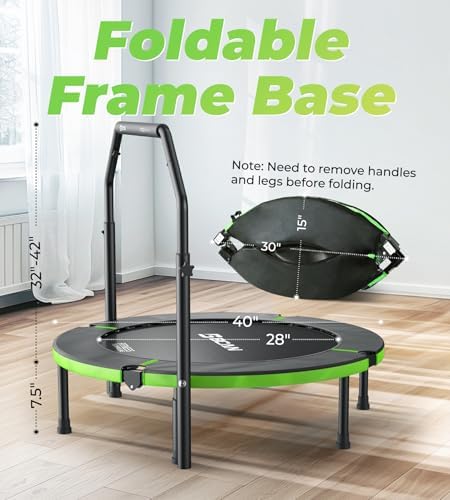 BCAN 40"/48" Foldable Mini Trampoline for Adults Indoor Workout | BCAN U/T Adjustable Foam Handle Rebounder Trampoline