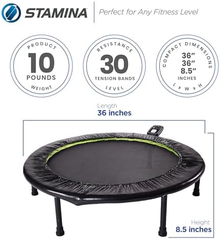 Stamina Folding Trampoline Black - Portable Fitness Equipment for Home Gym, Cardio & Strength Training, Jumping Exercise