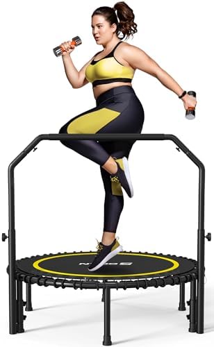 BCAN 40"/48" Mini Rebounder Trampoline for Adults with Bar: Whole-Body Workout & Relaxation at Home, Stable & Quiet, Adj