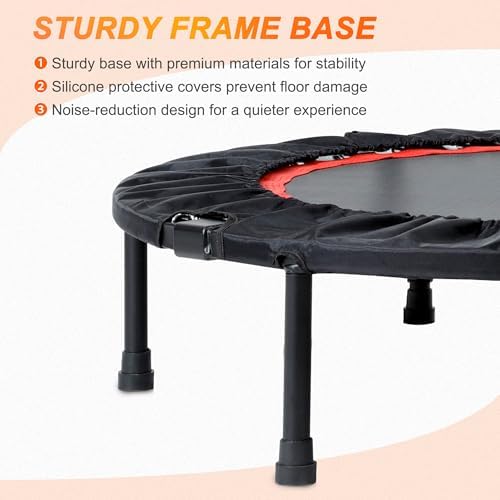 Foldable Mini Trampoline for Adults | Load 330lbs | 40"/48" Rebounder | Durable Bungee Band | Adjustable Foam Handle | H