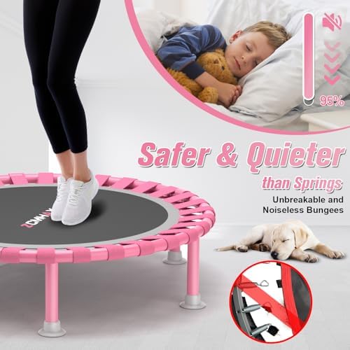 Global Recycled Standard Foldable Mini Trampoline for Adults & Kids 40" 450lbs Capacity T-Shaped Adjustable Bar Indoor F