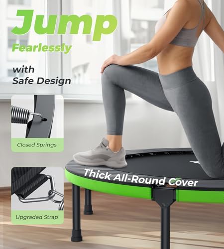 BCAN 40"/48" Foldable Mini Trampoline for Adults Indoor Workout | BCAN U/T Adjustable Foam Handle Rebounder Trampoline