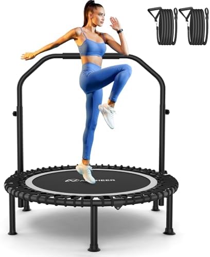 Ancheer Bungee Rebounder Trampoline, Foldable Fitness Trampoline with Resistance Ropes, 450-550LBS Capacity, Safe for Ho
