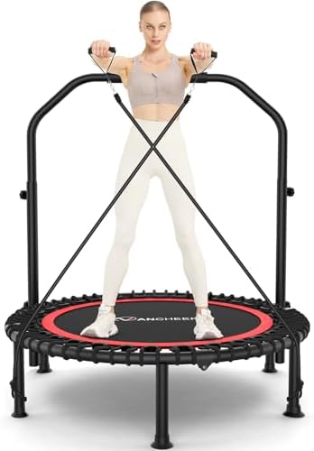 ANCHEER 450lbs Max Load Indoor Trampoline for Adults, Exercise at Home or in the Gym with 4 Level Adjustable Handle and