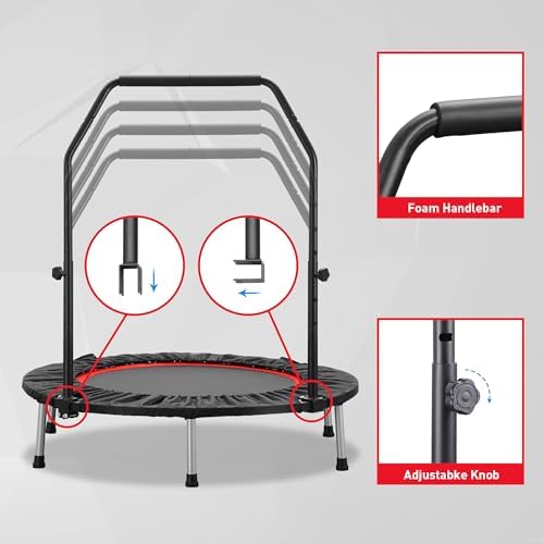 HYD-Parts 48" Mini Trampoline for Adults and Kids | Adjustable Bar | Indoor Fitness Trampoline | Max Load 440lbs HYD-Par