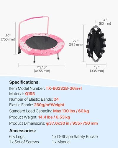 VEVOR 3FT Foldable Trampoline for Toddlers Outdoor Birthday Gift