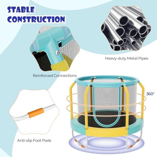 GYMAX Kids' Trampoline Outdoor Birthday Gift for Boys Girls | GYMAX 48" Kids Trampoline with Safety Features Non-Slip H