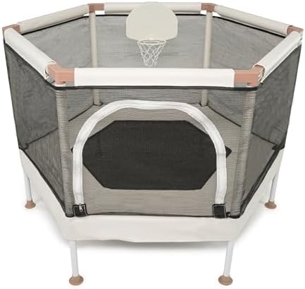 Aesthetic Kids Trampoline with Safety Net & Basketball Hoop, Ultra Safe No-Gap Design, Gifts for Boys & Girls Indoor and