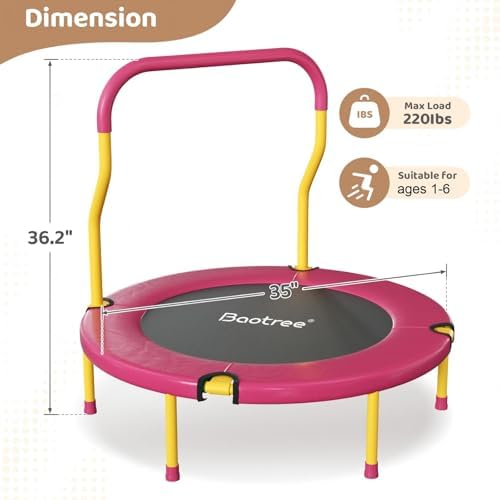 36 Inch Mini Trampoline for Kids, Indoor Outdoor Trampoline with Foam Handle, Max. Load 220 lb 36 Inch Mini Trampoline
