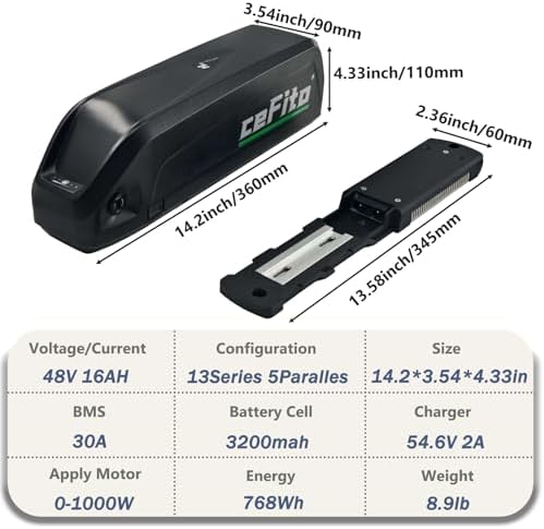 48V Lithium ion Battery Pack for Electric Bicycle 0-1000W Motor 2A Fast Charger (48V 10Ah) | 48V Ebike Battery 10Ah Sui