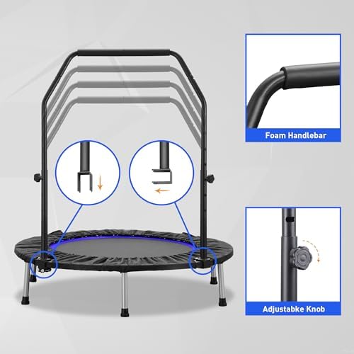 HYD-Parts 48" Mini Trampoline for Adults and Kids | Adjustable Bar | Indoor Fitness Trampoline | Max Load 440lbs HYD-Par