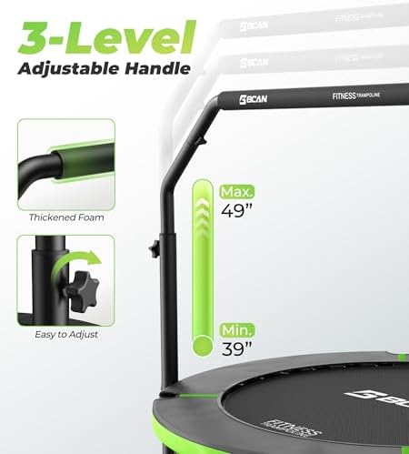 BCAN 40"/48" Foldable Mini Trampoline for Adults Indoor Workout | BCAN U/T Adjustable Foam Handle Rebounder Trampoline