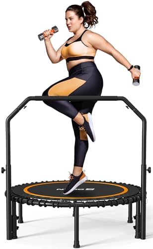 BCAN 40"/48" Mini Rebounder Trampoline for Adults with Bar: Whole-Body Workout & Relaxation at Home, Stable & Quiet, Adj